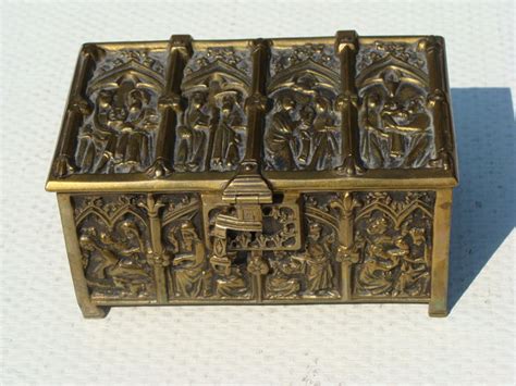 stamped metal box apostles fertility|1930's BRONZED Metal RELIGIOUS Apostle BLESSING BOX.